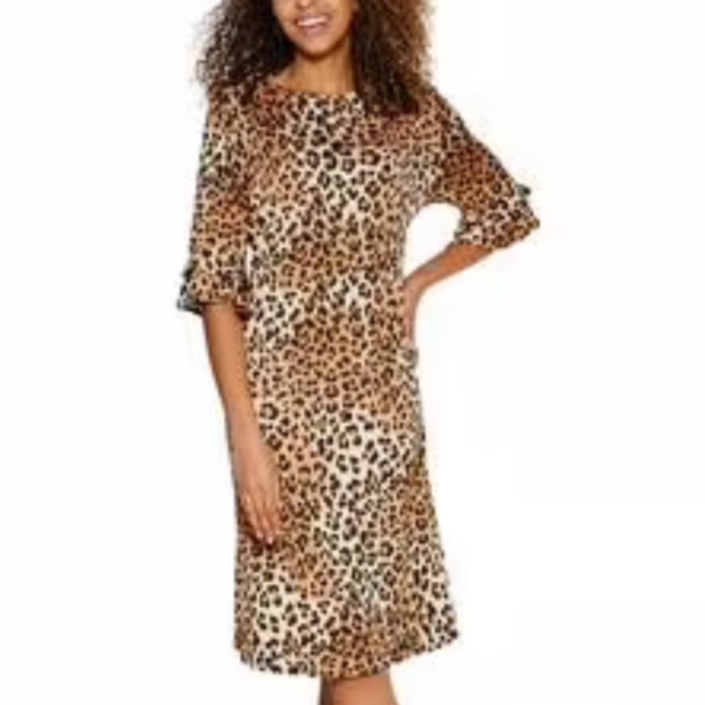 3/10 NEW Womens Tiffany & Grey Double Ruffle Sleeve Cheetah Dress